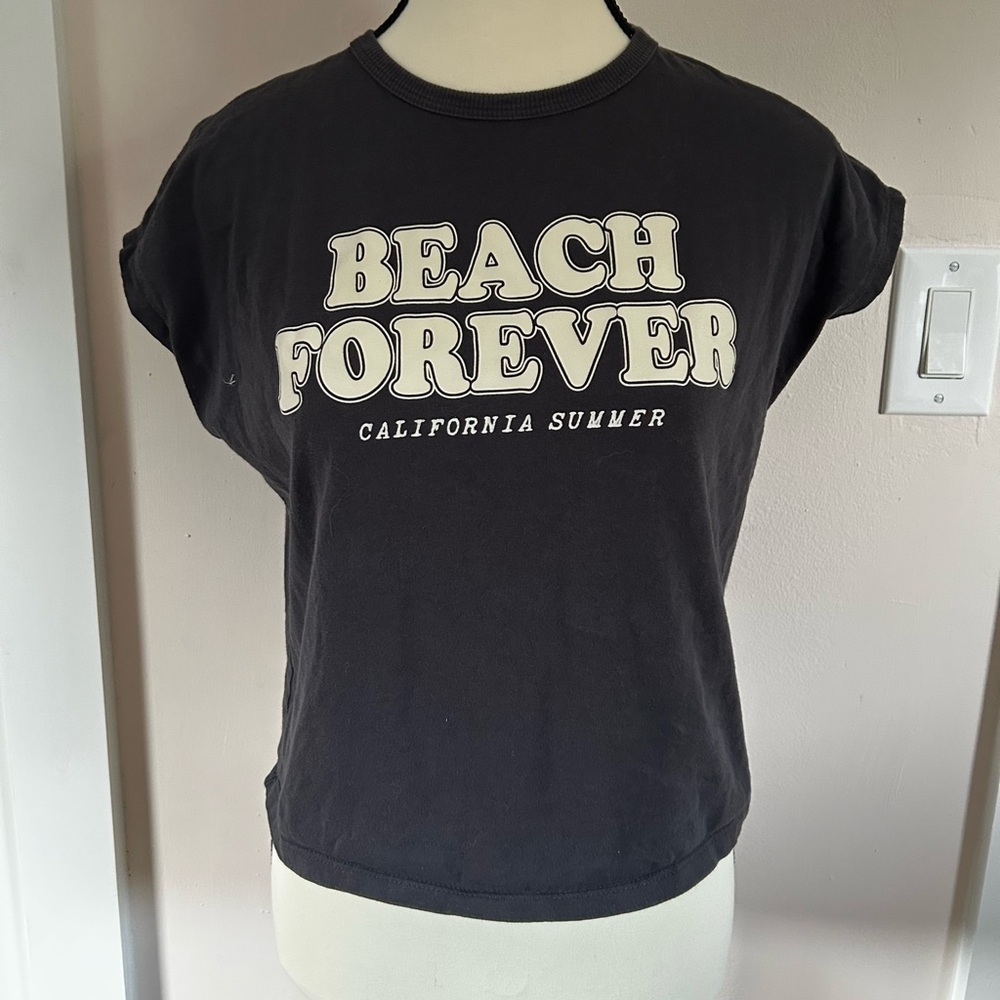 Zara Black Crop Top with Cuffed Sleeves and Graphic Design